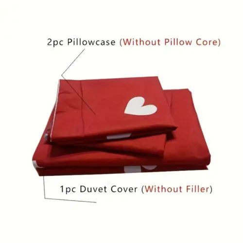 3pcs Cozy Love Story Bedding Set – Maroon Heart Pattern Duvet Cover & Pillowcases, All-Season Comfort
