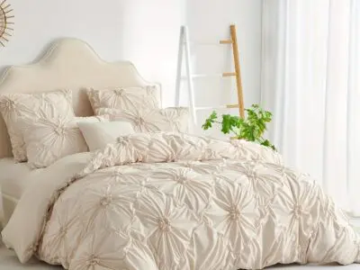 Rustic French Style Textured Flower Pinch Pleated Duvet Cover Set – Luxury All-Season Microfiber Bedding