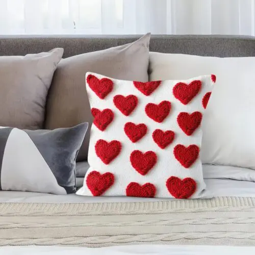 Soft & Cozy 18x18" Throw Pillow Cover - 3D Red Heart Design, Machine Washable, Ideal Valentine’s Day Gift