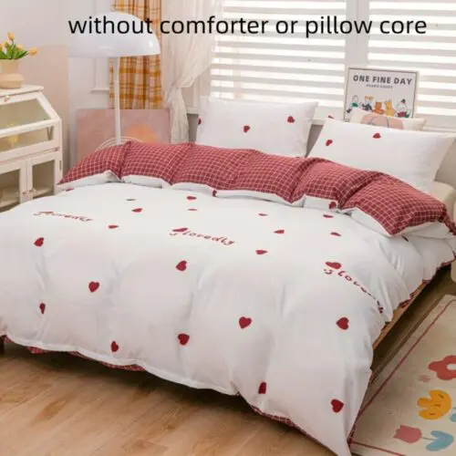 3pcs Duvet Cover Set – Double-Sided Heart Pattern, Soft All-Season Polyester Bedding