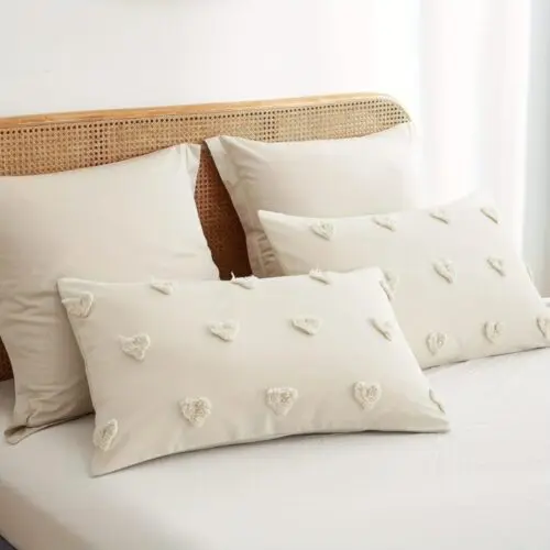 Heart Tufted Duvet Cover Set – Shabby Chic Embroidered Lightweight Microfiber Bedding for All Seasons
