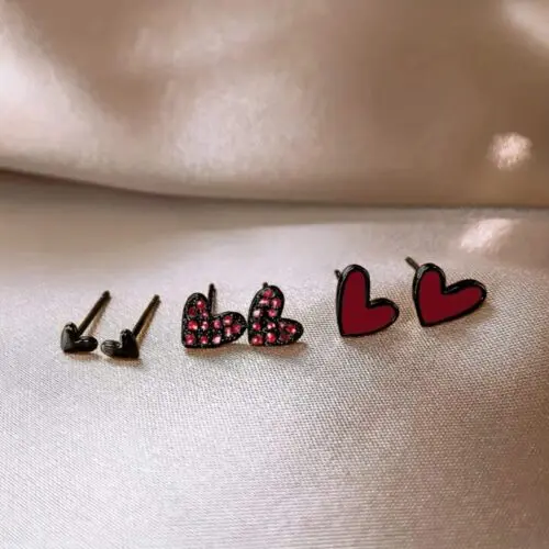 3pcs Chic Heart Stud Earrings Set - Vintage & Minimalist Style, Rhinestone Accents, Zinc Alloy for Daily Wear