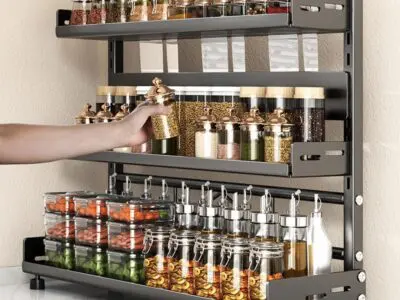1pc Premium Steel Kitchen Storage Rack – Adjustable Countertop Organizer for Spices & Knives