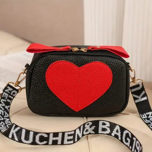 Valentine’s Day Small Square Bag – Lychee Pattern PU Leather with Love Letter Shoulder Strap