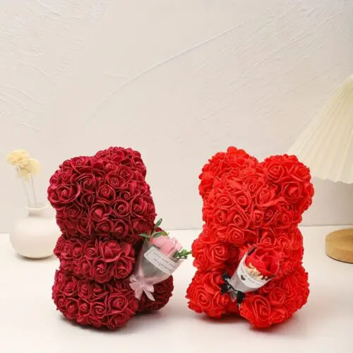 Elegant Rose Bear with Lifelike Artificial Flowers - Perfect Valentine’s, Mother’s Day, Wedding & Home Decor Gift
