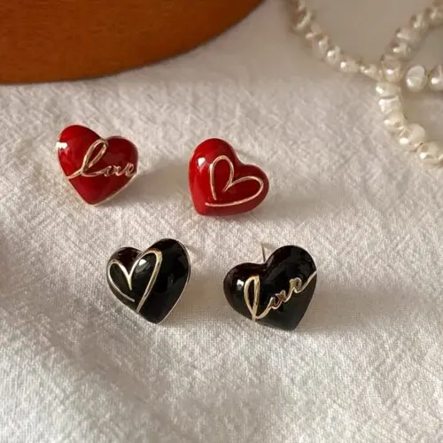 Red Heart Stud Earrings - Elegant & Cute Zinc Alloy Design with Stainless Steel Posts, Perfect Valentine’s Day Gift