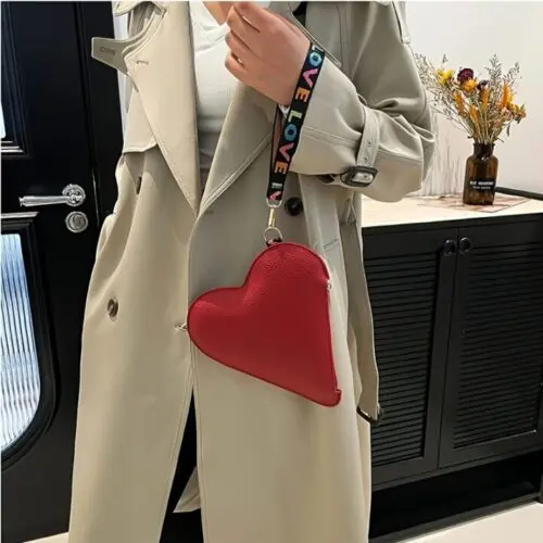 Women’s Stylish Mini Heart-Shaped Crossbody Bag – Durable PU Leather with Adjustable Colorful Strap