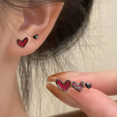 3pcs Chic Heart Stud Earrings Set - Vintage & Minimalist Style, Rhinestone Accents, Zinc Alloy for Daily Wear