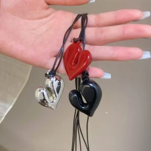 1pc Irregular Love Pendant Necklace – Adjustable Vintage PU Leather Chain, Perfect for Festivals & Gifts
