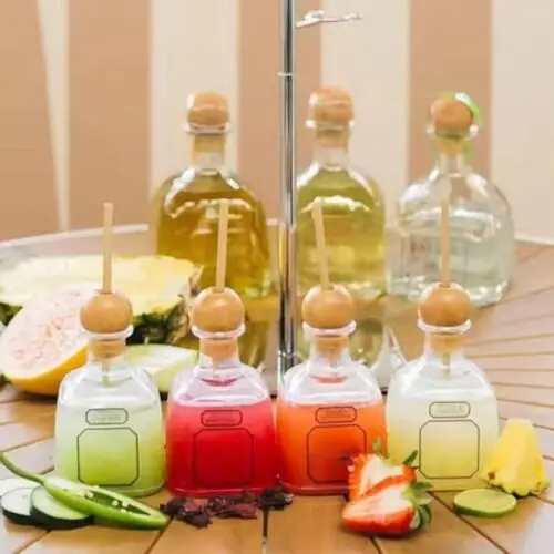 1pc Mini Tequila Bottle – 12.68oz Reusable Acrylic Spirits Container with Cork & Straw, Travel-Size 375ml