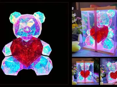 USB-Powered LED Light-Up Bear with Red Heart - Multicolor Illusion Gift for Valentine’s Day, Weddings & Birthdays