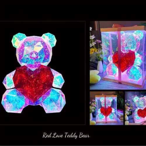 USB-Powered LED Light-Up Bear with Red Heart - Multicolor Illusion Gift for Valentine’s Day, Weddings & Birthdays