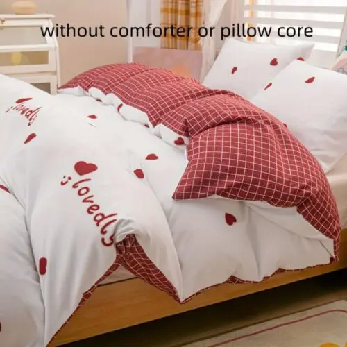 3pcs Duvet Cover Set – Double-Sided Heart Pattern, Soft All-Season Polyester Bedding