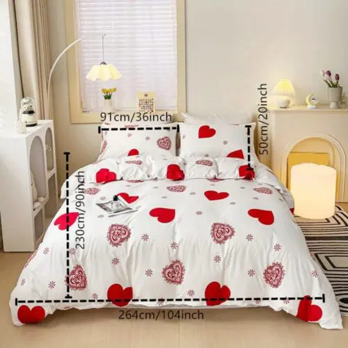 3pcs Love Print Duvet Cover Set – Soft Polyester Bedding for Bedroom & Guest Room, All-Season Comfort