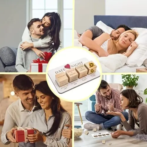 Romantic Wooden Dice Set for Couples - Includes Chessboard & Storage Bag, Perfect for Date Nights, Anniversaries, Christmas & Valentine's Day Gifts