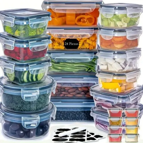 48-Piece Food Storage Set - Leak-Proof BPA-Free Round Containers with Lids, Labels & Markers for Kitchen, Travel, and Picnics