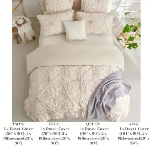 Rustic French Style Textured Flower Pinch Pleated Duvet Cover Set – Luxury All-Season Microfiber Bedding