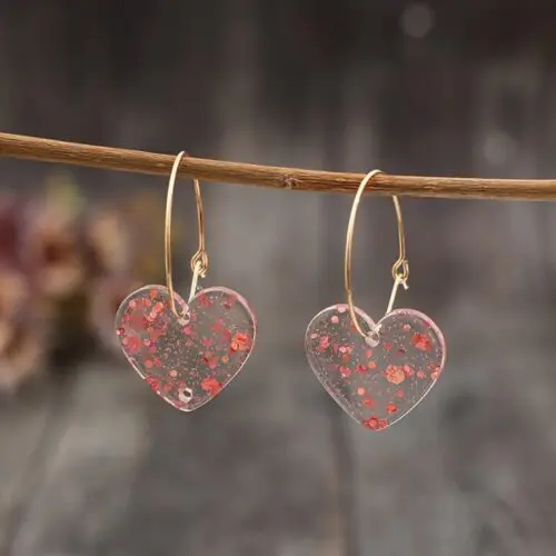 Vintage Style Resin Heart Drop & Dangle Earrings - Iron Needle, Mosaic Design, Perfect Valentine’s Day Gift