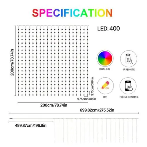 6.6FT x 6.6FT Smart LED Curtain Lights – 400 RGB USB String Lights w/ APP & Remote, DIY Indoor Decor