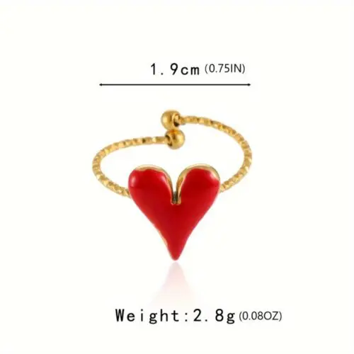 Elegant Red Heart 18K Gold Plated Stainless Steel Adjustable Ring – Perfect for Daily Wear & Weddings