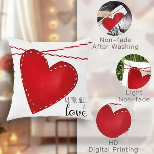 4pcs Valentine’s Day Velvet Throw Pillow Covers – Red & White Plaid Heart Design, Zipper Closure