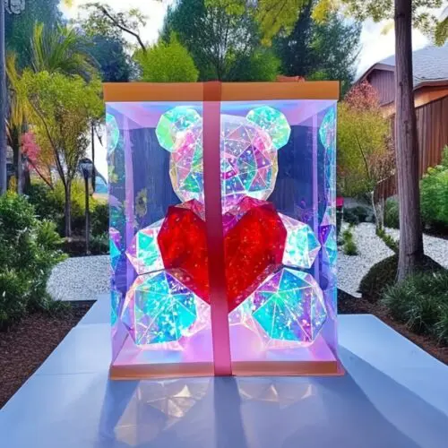 USB-Powered LED Light-Up Bear with Red Heart - Multicolor Illusion Gift for Valentine’s Day, Weddings & Birthdays