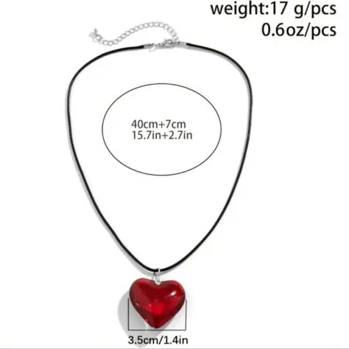 Fashionable Red Heart Shaped Glass Pendant Necklace – Adjustable Chain, Y2K Jewelry Gift for Teen Girls & Women