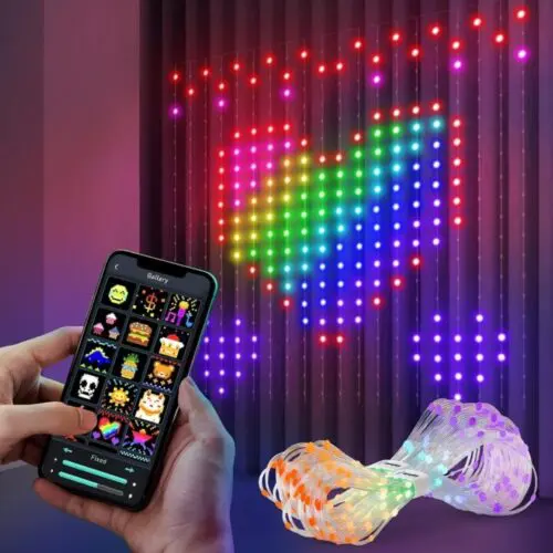6.6FT x 6.6FT Smart LED Curtain Lights – 400 RGB USB String Lights w/ APP & Remote, DIY Indoor Decor