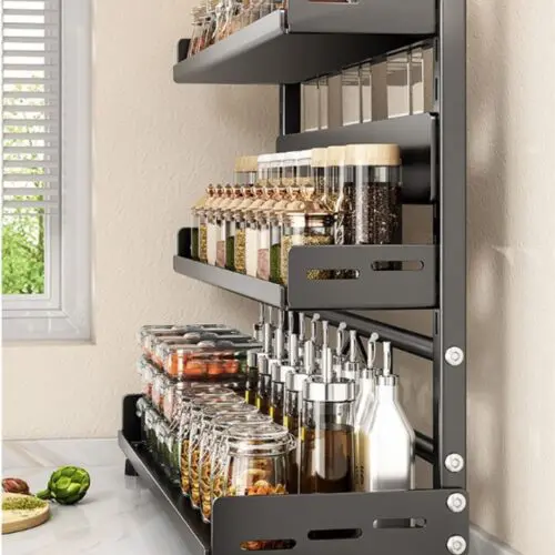 1pc Premium Steel Kitchen Storage Rack – Adjustable Countertop Organizer for Spices & Knives