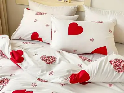3pcs Love Print Duvet Cover Set – Soft Polyester Bedding for Bedroom & Guest Room, All-Season Comfort