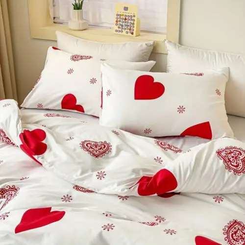 3pcs Love Print Duvet Cover Set – Soft Polyester Bedding for Bedroom & Guest Room, All-Season Comfort