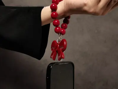 Red Bow Beaded Tassel Lanyard Wrist Strap – Stylish Keychain Accessory for Phone Cases, Car Keys & Handbags