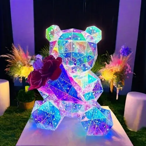 USB-Powered LED Light-Up Bear with Red Heart - Multicolor Illusion Gift for Valentine’s Day, Weddings & Birthdays