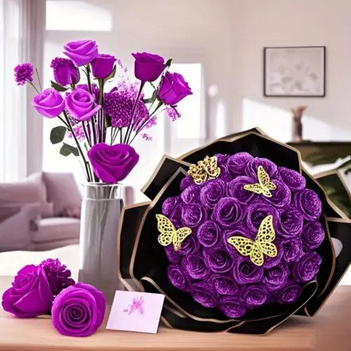 24/36 pcs Everlasting Glitter Roses Bouquet – Shiny Artificial Red Roses for Valentine’s, Weddings & More