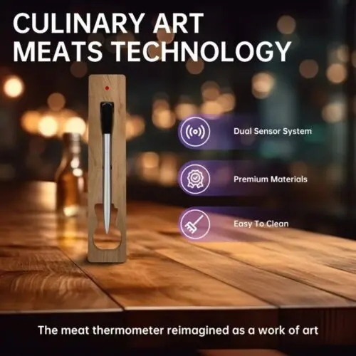 Smart Wireless Meat Thermometer with App Alerts - USB Rechargeable, Digital Display, Stainless Steel Probe, ≤36V Operating Voltage, Compatible with App Alerts, Perfect for BBQ, Grill, Oven, Smoker, and Rotisserie