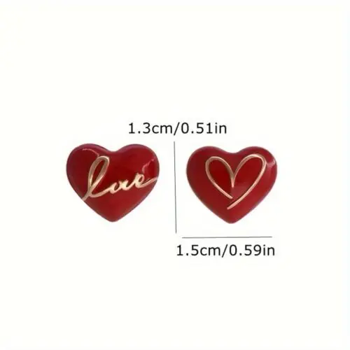 Red Heart Stud Earrings - Elegant & Cute Zinc Alloy Design with Stainless Steel Posts, Perfect Valentine’s Day Gift