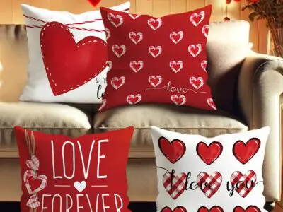 4pcs Valentine’s Day Velvet Throw Pillow Covers – Red & White Plaid Heart Design, Zipper Closure