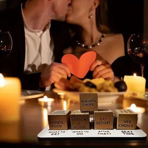 Romantic Wooden Dice Set for Couples - Includes Chessboard & Storage Bag, Perfect for Date Nights, Anniversaries, Christmas & Valentine's Day Gifts