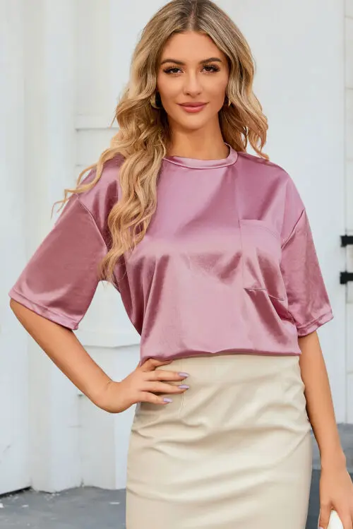 Pretty in Pink - Loose Fit T-Shirt with Convenient Chest Pocket