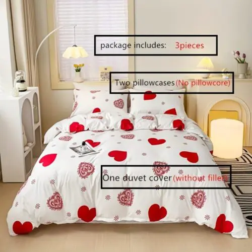 3pcs Love Print Duvet Cover Set – Soft Polyester Bedding for Bedroom & Guest Room, All-Season Comfort