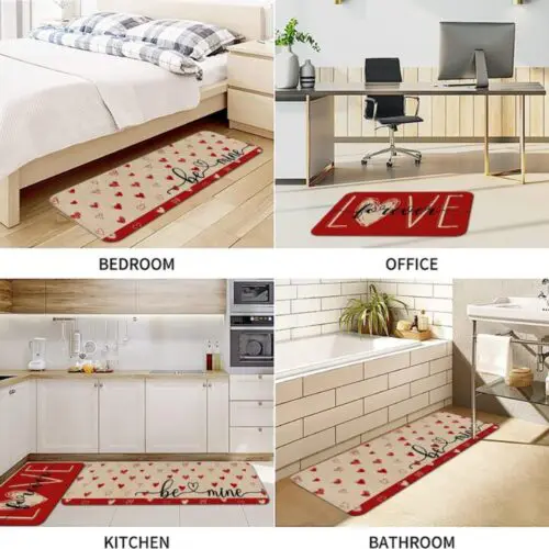 Valentine's Day Decoration Kitchen Set Carpet - 2/3pcs Non-Slip Washable Rugs, Love Font Pattern, Stain-Resistant Fleece for Home