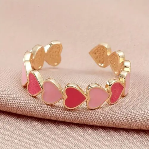 Charming Vintage-Inspired Colorful Heart Enamel Ring – Adjustable Boho Style for Daily & Party Wear