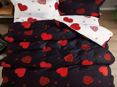 3pcs Duvet Cover Set – Red Love Print, Soft Breathable Polyester for Bedroom & Guest Room