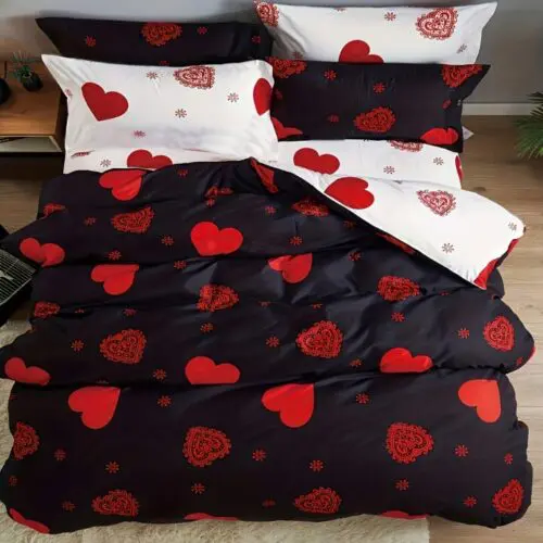 3pcs Duvet Cover Set – Red Love Print, Soft Breathable Polyester for Bedroom & Guest Room