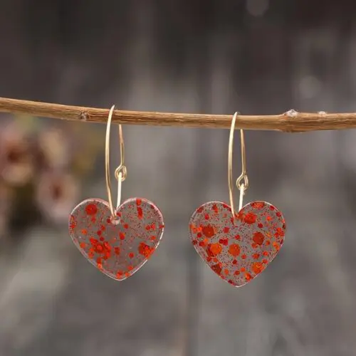 Vintage Style Resin Heart Drop & Dangle Earrings - Iron Needle, Mosaic Design, Perfect Valentine’s Day Gift