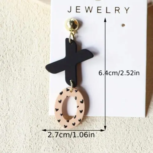 Love Print XO Wine Red Acrylic Pendant Earrings - Elegant Design, Stainless Steel Needle, Perfect for Parties and Valentine’s Day