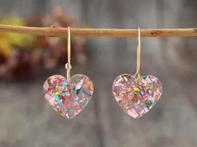 Vintage Style Resin Heart Drop & Dangle Earrings - Iron Needle, Mosaic Design, Perfect Valentine’s Day Gift