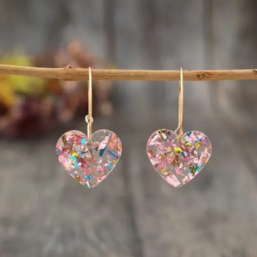 Vintage Style Resin Heart Drop & Dangle Earrings - Iron Needle, Mosaic Design, Perfect Valentine’s Day Gift