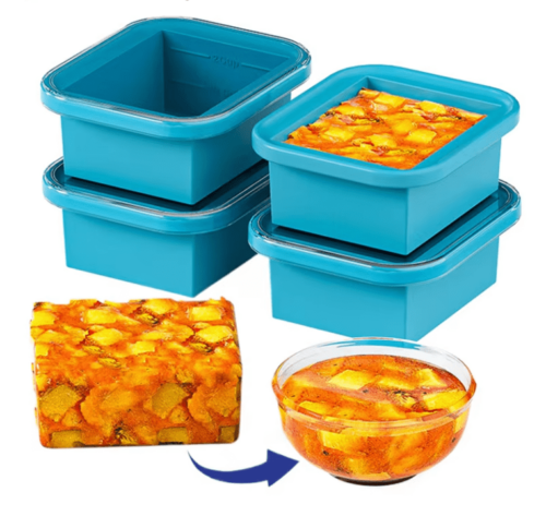 Silicone Mold for Food Storage & Meal Prep-Easy-Release Stackable Meal Prep |Silicone Freezing Tray With Plastic Lid Freezer Container Large
