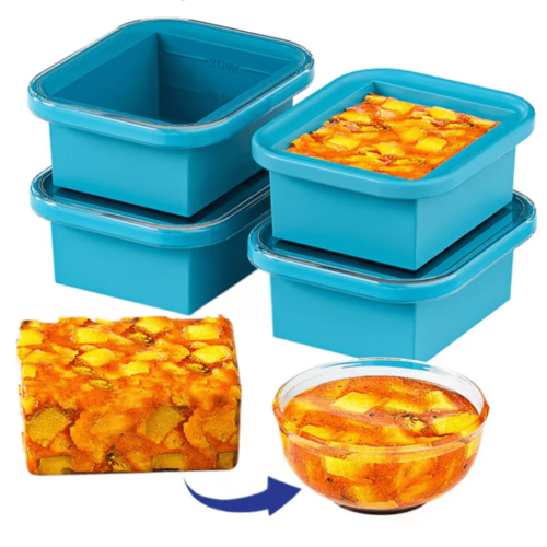 Silicone Mold for Food Storage & Meal Prep-Easy-Release Stackable Meal Prep |Silicone Freezing Tray With Plastic Lid Freezer Container Large